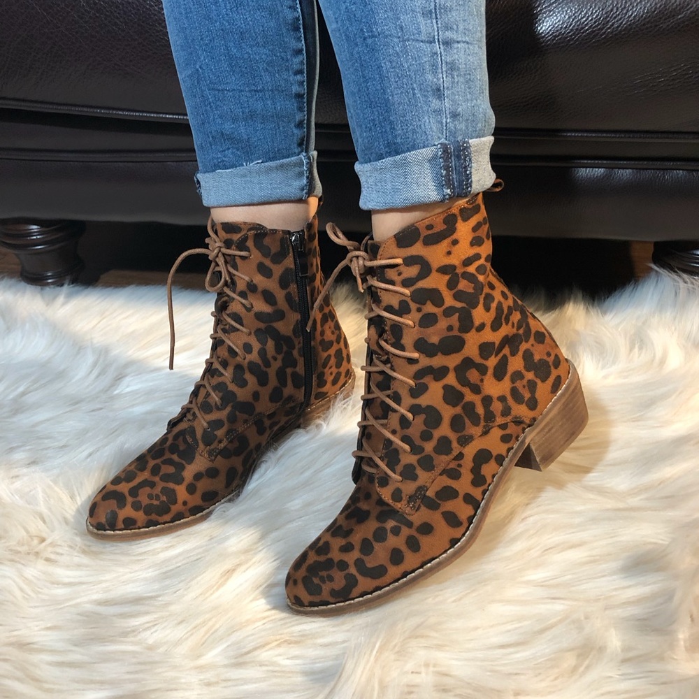 FAUX SUEDE LEOPARD PRINT BOOTS